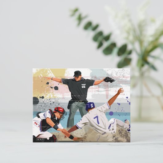 Baseball-speler veilig thuis in bord briefkaart (Staand voorkant)