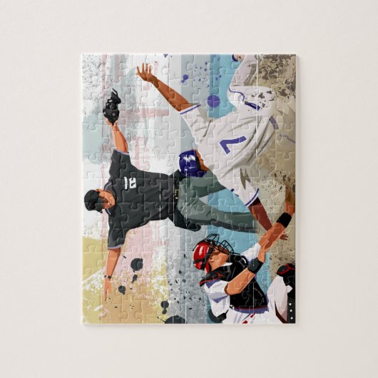 Baseball-speler veilig thuis in bord legpuzzel (Verticaal)