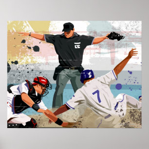 Baseball-speler veilig thuis in bord poster
