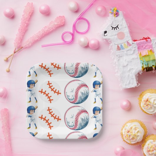 Baseball speler waterverf papier borden papieren bordje (Feest)