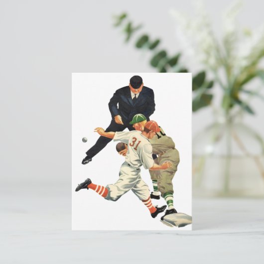  Baseball-spelers op sportgebied, veilig op het Bo Briefkaart (Staand voorkant)