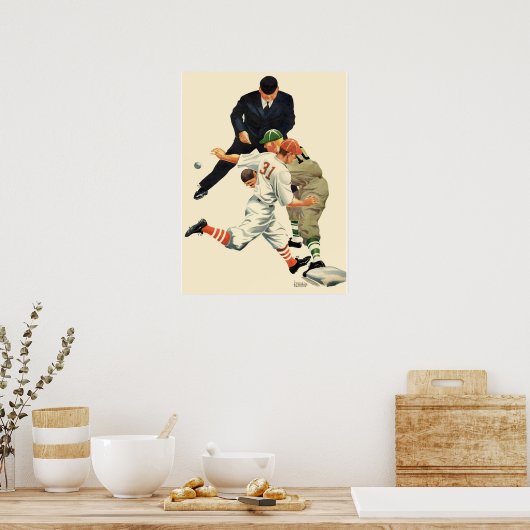 Baseball-spelers op sportgebied, veilig op het Bo Poster (Keuken)