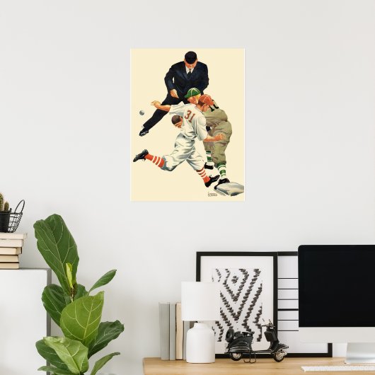Baseball-spelers op sportgebied, veilig op het Bo Poster (Thuiskantoor)