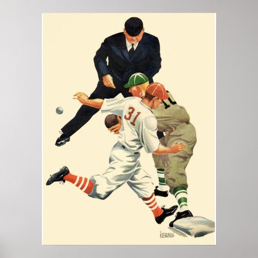 Baseball-spelers op sportgebied, veilig op het Bo Poster (Voorkant)