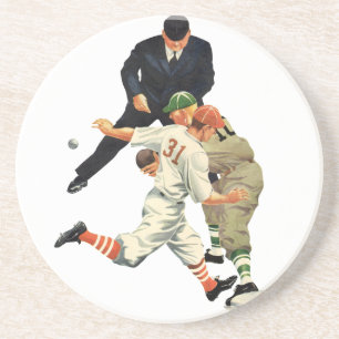  Baseball-spelers op sportgebied, veilig op het Bo Zandsteen Onderzetter