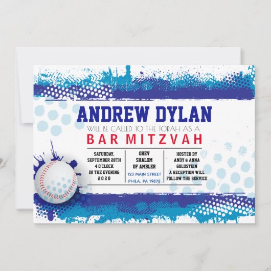 BASEBALL SPLASH Bar Mitzvah Uitnodiging (Voorkant)