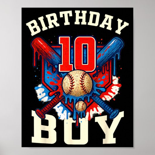 Baseball Splash Drip 10th Birthday Srts Lover Boy Poster (Voorkant)