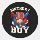 Baseball Splash Drip 10th Birthday Srts Lover Boy  Ronde Sticker (Voorkant)