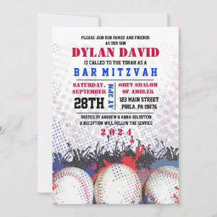 BASEBALL Splatter Bar Bat Mitzvah Uitnodiging