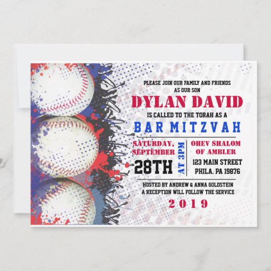 BASEBALL Splatter Bar Bat Mitzvah Uitnodiging (Voorkant)