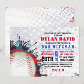 BASEBALL Splatter Bar Bat Mitzvah Uitnodiging (Voorkant / Achterkant)