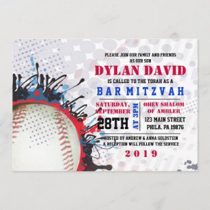 BASEBALL Splatter Bar Bat Mitzvah Uitnodiging