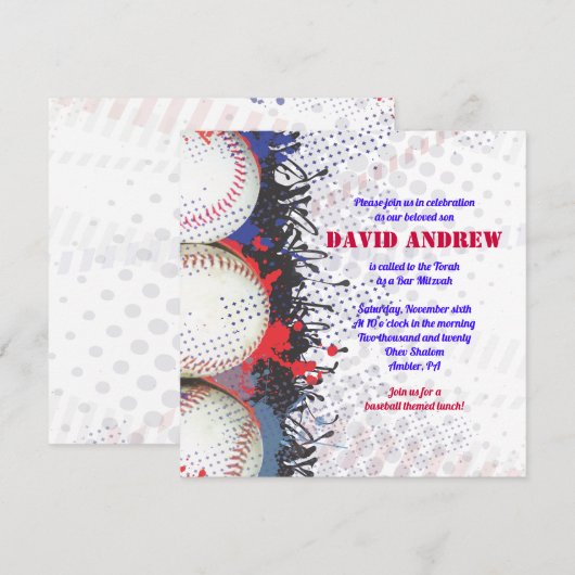BASEBALL Splatter Bar Bat Mitzvah Uitnodiging (Voorkant / Achterkant)