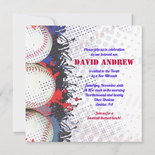 BASEBALL Splatter Bar Bat Mitzvah Uitnodiging (Voorkant)