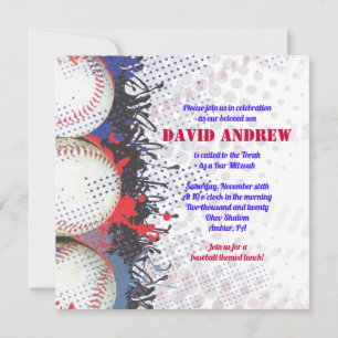 BASEBALL Splatter Bar Bat Mitzvah Uitnodiging