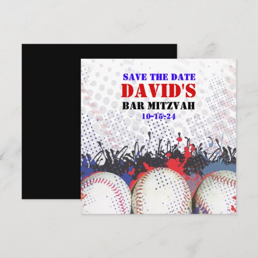 BASEBALL SPLATTER Bar Mitzvah BEWAART DE DATUMkaar (Voorkant / Achterkant)