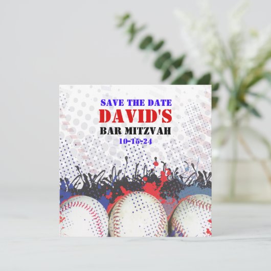 BASEBALL SPLATTER Bar Mitzvah BEWAART DE DATUMkaar (Staand voorkant)