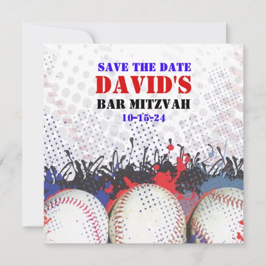 BASEBALL SPLATTER Bar Mitzvah BEWAART DE DATUMkaar (Voorkant)