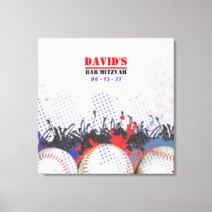 BASEBALL SPLATTER Bar Mitzvah Sign-In Memory Board Canvas Afdruk