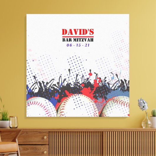 BASEBALL SPLATTER Bar Mitzvah Sign-In Memory Board Canvas Afdruk (Insitu (Woonkamer))