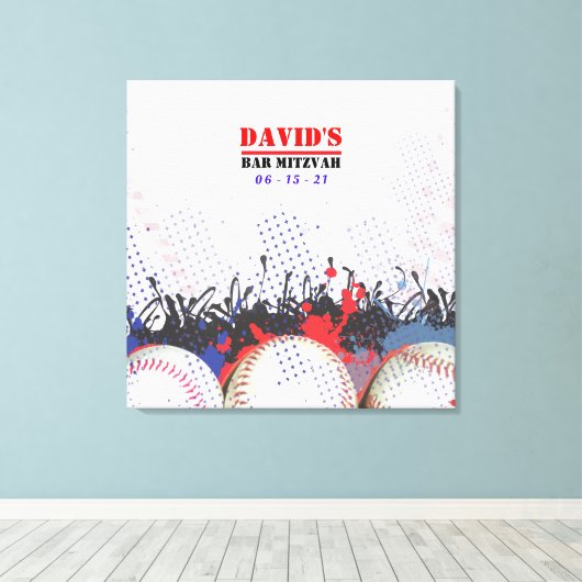 BASEBALL SPLATTER Bar Mitzvah Sign-In Memory Board Canvas Afdruk (Insitu (Houten vloer))