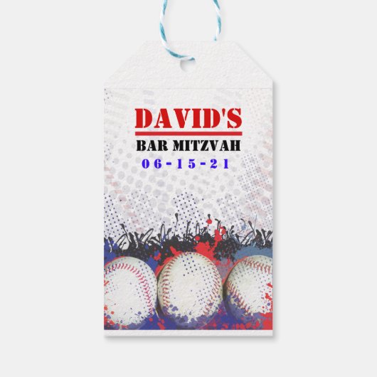 BASEBALL SPLATTER Bar Mitzvah Take Home Gift Label Cadeaulabel (Achterkant)