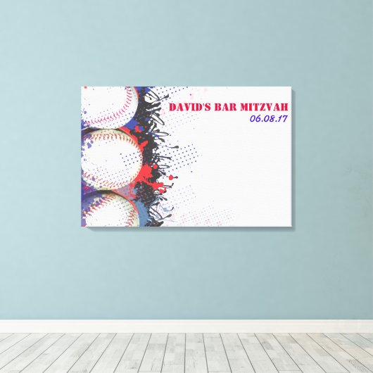 BASEBALL Splatter Sign-In Memory Board Canvas Afdruk (Insitu (Houten vloer))