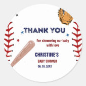 Baseball Sport Baby shower party Classic Ronde Sticker (Voorkant)