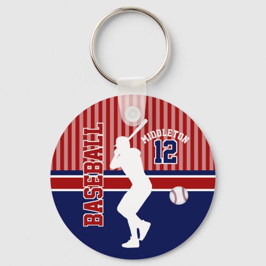 Baseball Sport Ball Design - Donkerrood en blauw Sleutelhanger (Voorkant)