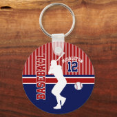 Baseball Sport Ball Design - Donkerrood en blauw Sleutelhanger (Achterkant)