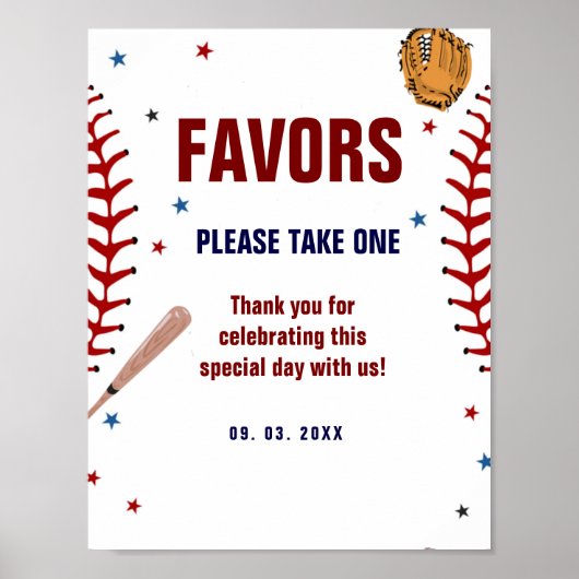 Baseball Sport Bay douche Verjaardag Favorieten te Poster (Voorkant)