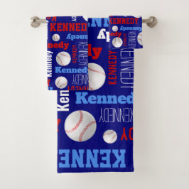 Baseball sport blauwe rode witte achternaam bad handdoek