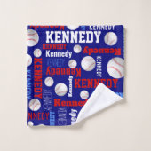 Baseball sport blauwe rode witte achternaam bad handdoek (Wasdoekje)
