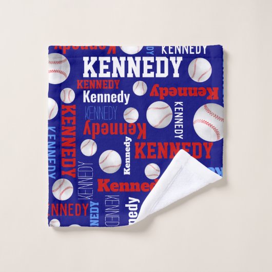 Baseball sport blauwe rode witte achternaam bad handdoek (Wasdoekje)