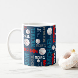 Baseball sport blauwe rode witte achternaam koffiemok