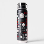 Baseball sport blauwe rode witte achternaam waterfles (Achterkant)