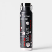 Baseball sport blauwe rode witte achternaam waterfles (Voorkant)