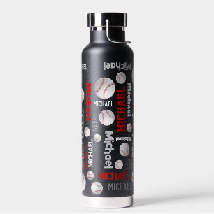 Baseball sport blauwe rode witte achternaam waterfles