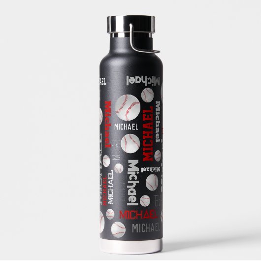 Baseball sport blauwe rode witte achternaam waterfles (Links)