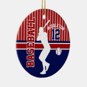 Baseball Sport - Donkerrood, blauw en wit Keramisch Ornament (Rechts)
