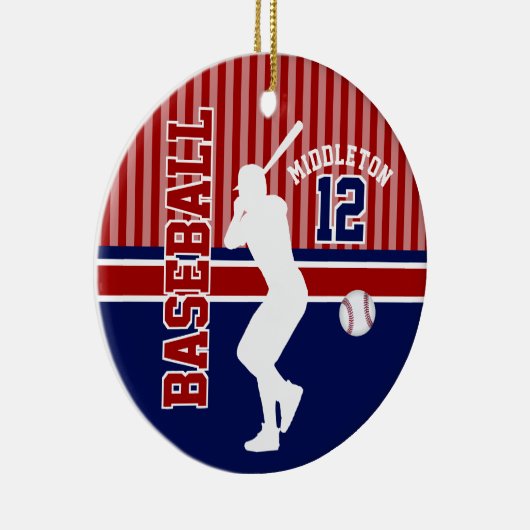 Baseball Sport - Donkerrood, blauw en wit Keramisch Ornament (Rechts)