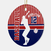 Baseball Sport - Donkerrood, blauw en wit Keramisch Ornament (Links)