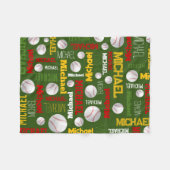 Baseball sport groen rood wit, naam fleece deken (Voorkant (Horizontaal))