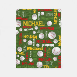 Baseball sport groen rood wit, naam fleece deken