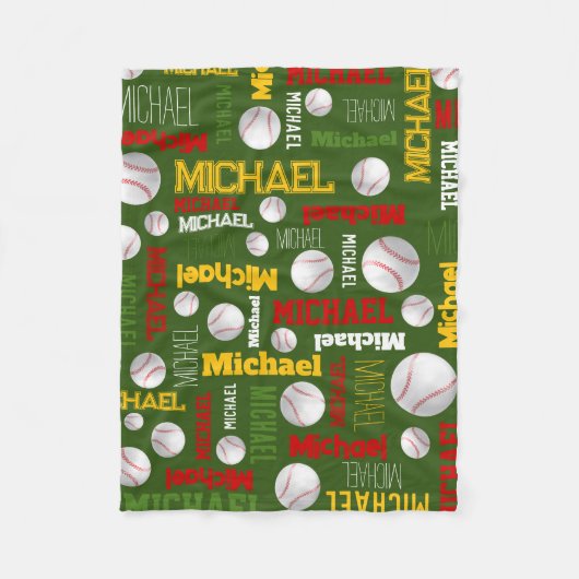 Baseball sport groen rood wit, naam fleece deken (Voorkant)