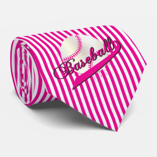 Baseball Sport in Hot Pink en White Stripes Stropdas