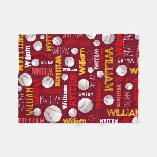 Baseball sport rood wit goud William custom Fleece Deken (Voorkant (Horizontaal))