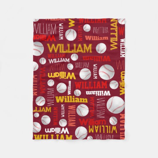 Baseball sport rood wit goud William custom Fleece Deken (Voorkant)