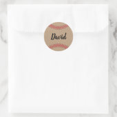 Baseball Sport Thema met naam Rustic Kraft Ronde Sticker (Tas)