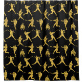 Baseball Sportbatter Afbeelding Gold Black Patroon Douchegordijn (Voorkant)